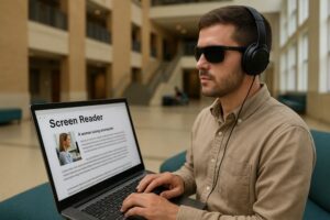 นักศึกษาผู้พิการทางสายตาใช้ Screen Reader อ่านเนื้อหาเว็บไซต์ที่มี Alt Text