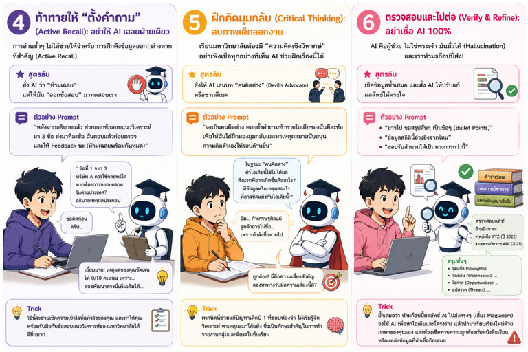 ขั้นตอนปลดล็อกสกิล: ตั้งคำถาม → คิดมุมกลับ → ตรวจสอบ